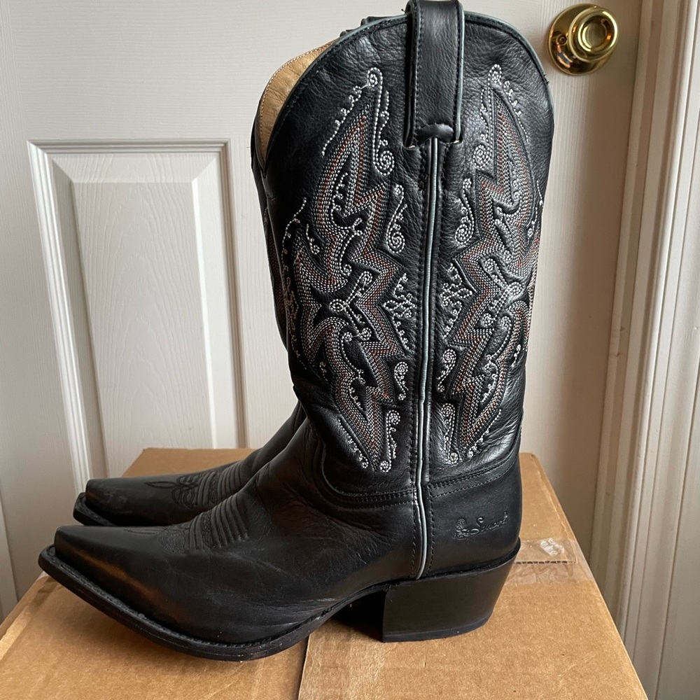 Sonora Black Leather Cowboy Boots